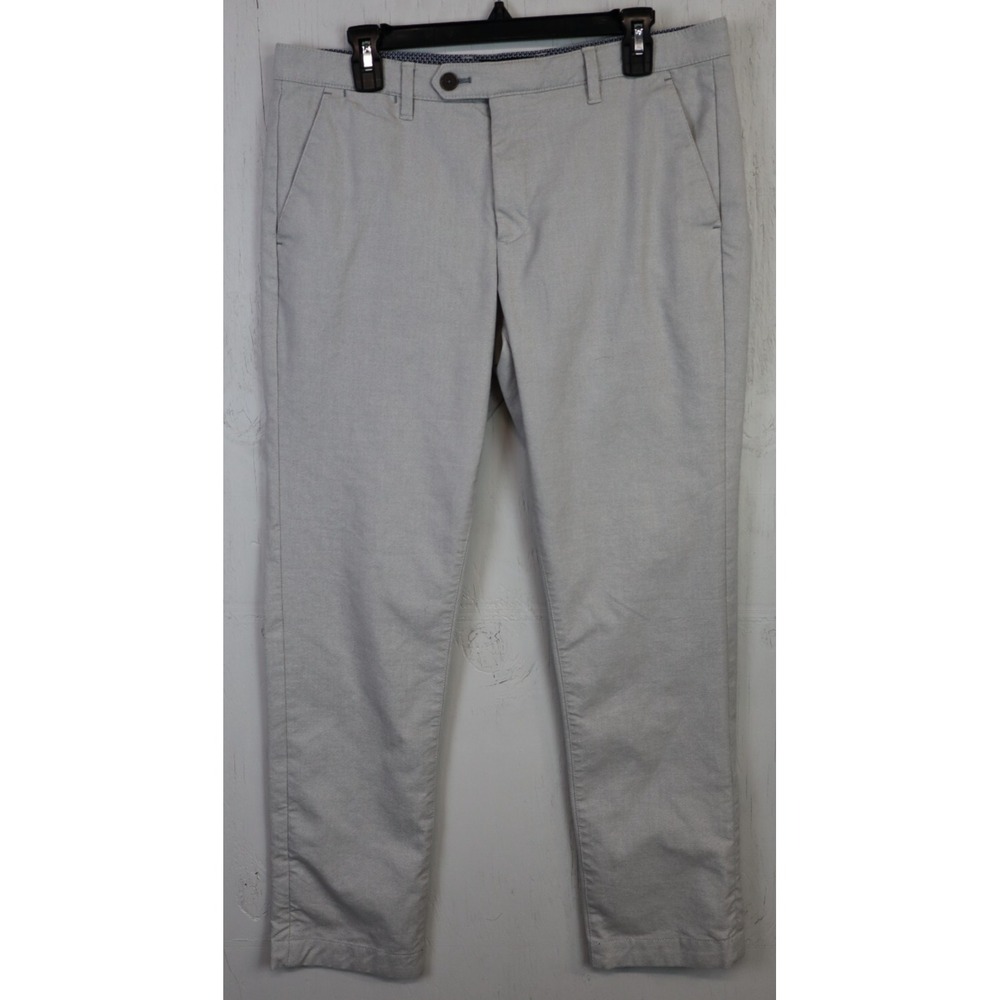 Mens Ted Baker London Gray Flat Front Khaki Dress Pants Size 34x30 Cotton‎ 34R